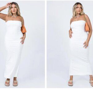 strapless open back dress Valora Embellished Square Neck Maxi Dress in Blush Pink